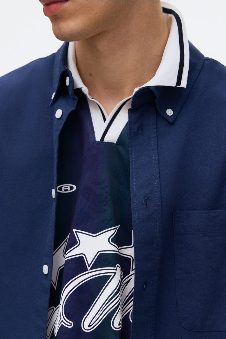 Relaxed Fit Short-sleeved Oxford Shirt, Alternate, color, Dark blue