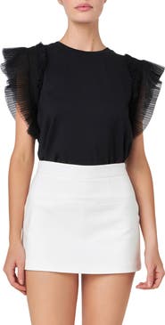 English Factory Mix Media Flutter Sleeve Knit Top