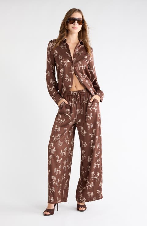 Horse Print Wide Leg Pants