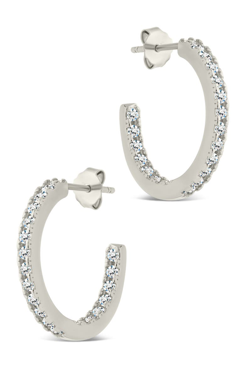 Cubic Zirconia Open Hoop Earrings, Alternate, color, SILVER