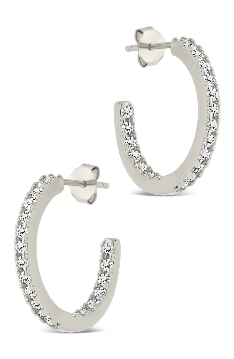Sterling Forever Cubic Zirconia Open Hoop Earrings, Alternate, color, Silver
