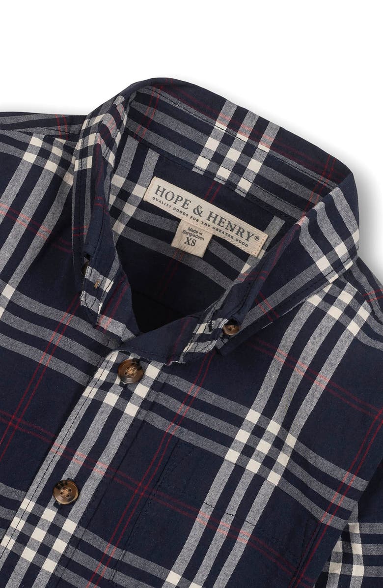 Hope & Henry Kids' Organic Stretch Poplin Long Sleeve Button Down Shirt, Alternate, color, First Day Plaid