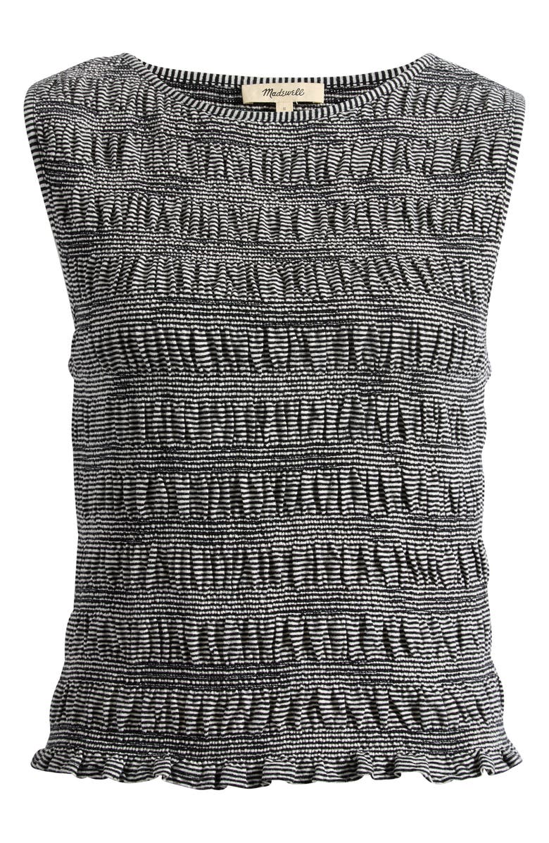 Madewell Smocked Bateau Neck Cotton & Linen Tank, Main, color, Jet Black