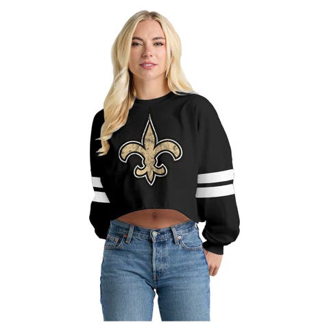 Women's Spirit Jersey  Black New Orleans Saints Oversized Cropped Stripe Long Sleeve T-Shirt