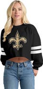 SPIRIT JERSEY Women's Spirit Jersey  Black New Orleans Saints Oversized Cropped Stripe Long Sleeve T-Shirt
