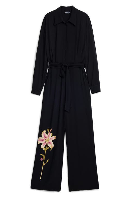 Desigual Lirio Floral Print Wide Leg Jumpsuit In Black