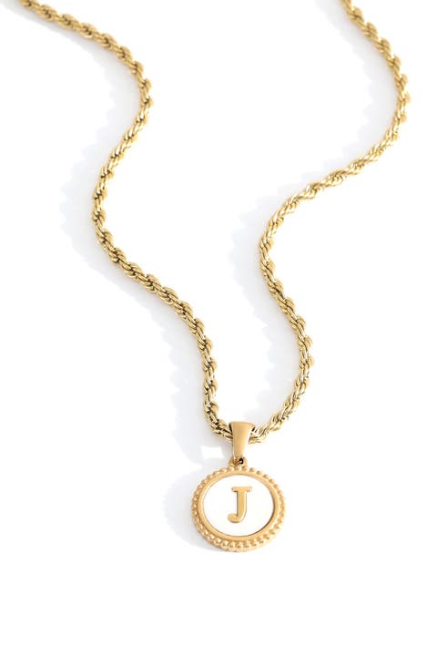 Mother of Pearl Disc Letter with Rope Chain Necklace