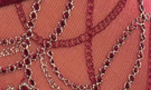 Roma Confidential Beaded Belle Underwire Demi Bra, Garter Belt & G-string Set In Red