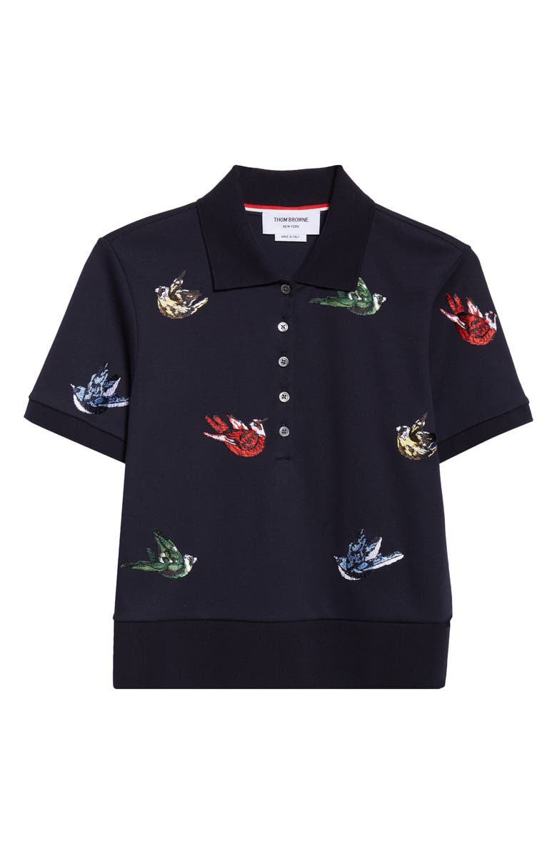 Thom Browne Canary Embroidered Cotton Polo, Alternate, color, Navy