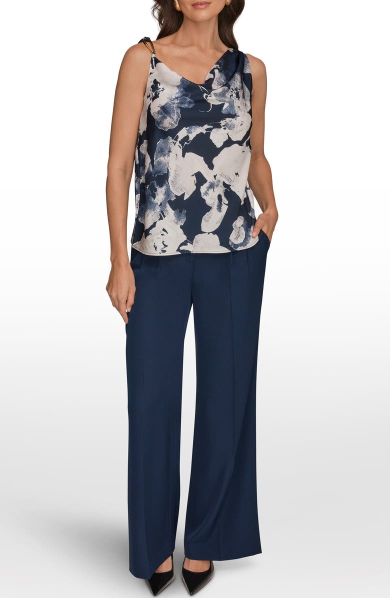 Donna Karan New York Floral Asymmetric Sleeveless Hardware Accent Top, Alternate, color, Nightfall Multi