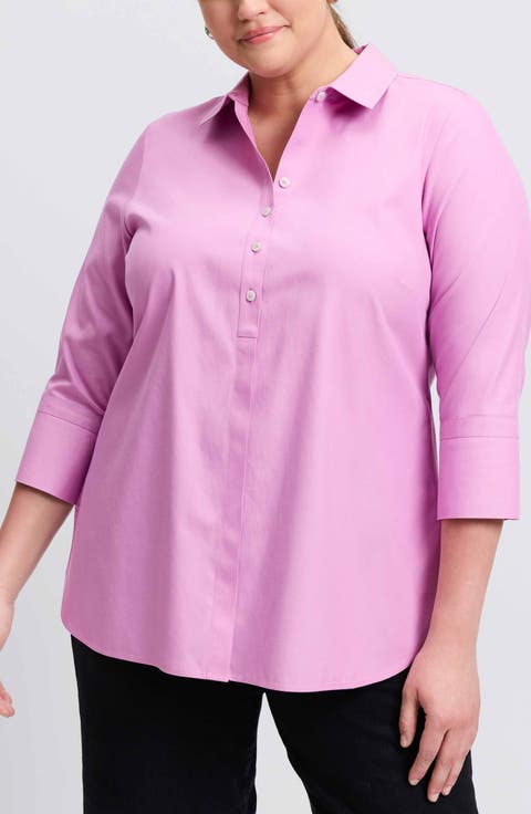 Madison Non-Iron Three-Quarter Sleeve Cotton Button-Up Shirt (Plus)