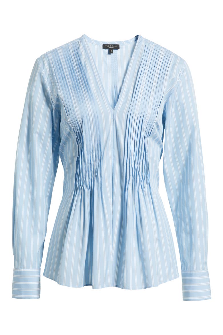 Asher Stripe Pleated Cotton Blouse, Alternate, color, LBLST