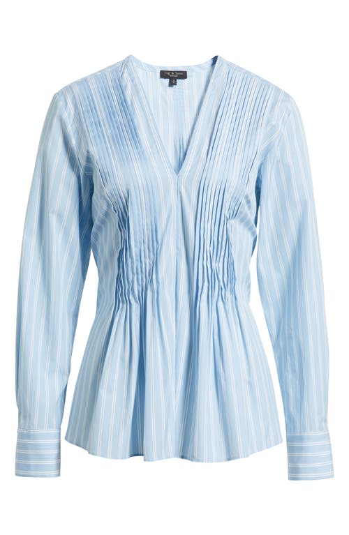 Rag & Bone Asher Stripe Pleated Cotton Blouse In Blue
