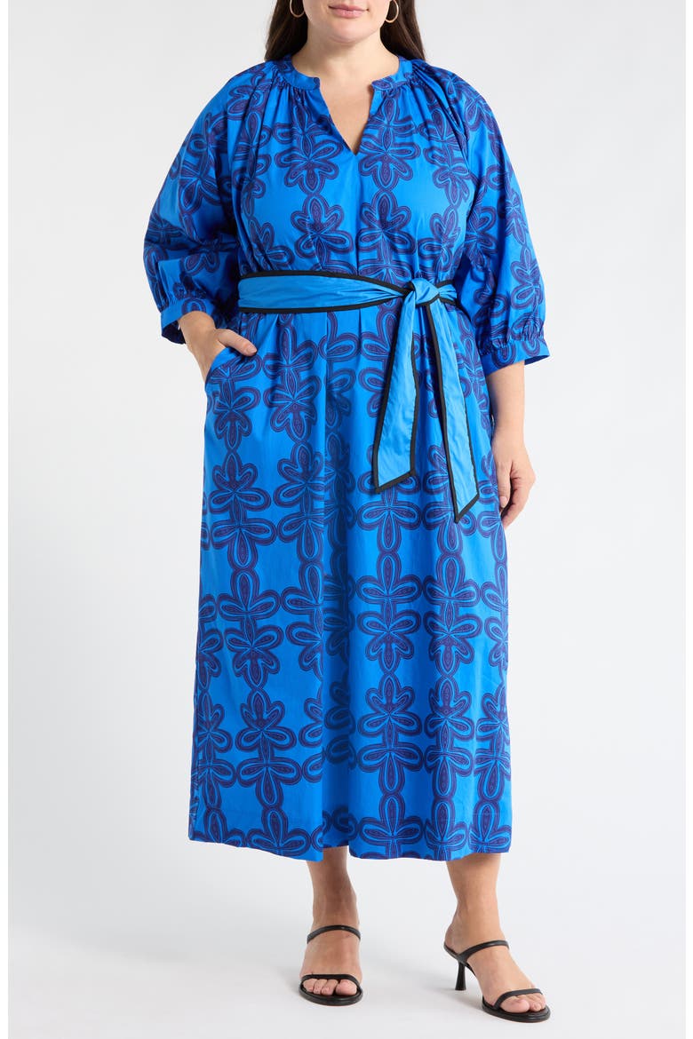 Romery Puff Sleeve Cotton Maxi Dress, Main, color, BLUE-NAVY-MUL
