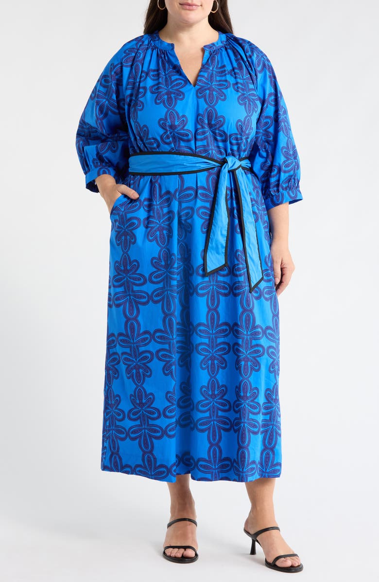 SUGARLIPS Romery Puff Sleeve Cotton Maxi Dress, Main, color, Blue-Navy-Mul