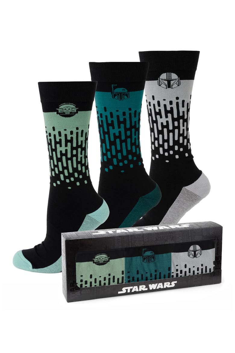 x Disney Mandalorian Assorted 3-Pack Cotton Blend Dress Socks & Lapel Pin Gift Box Set, Alternate, color, BLACK