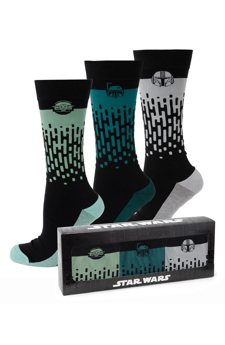 Cufflinks, Inc. x Disney Mandalorian Assorted 3-Pack Cotton Blend Dress Socks & Lapel Pin Gift Box Set, Alternate, color, Black