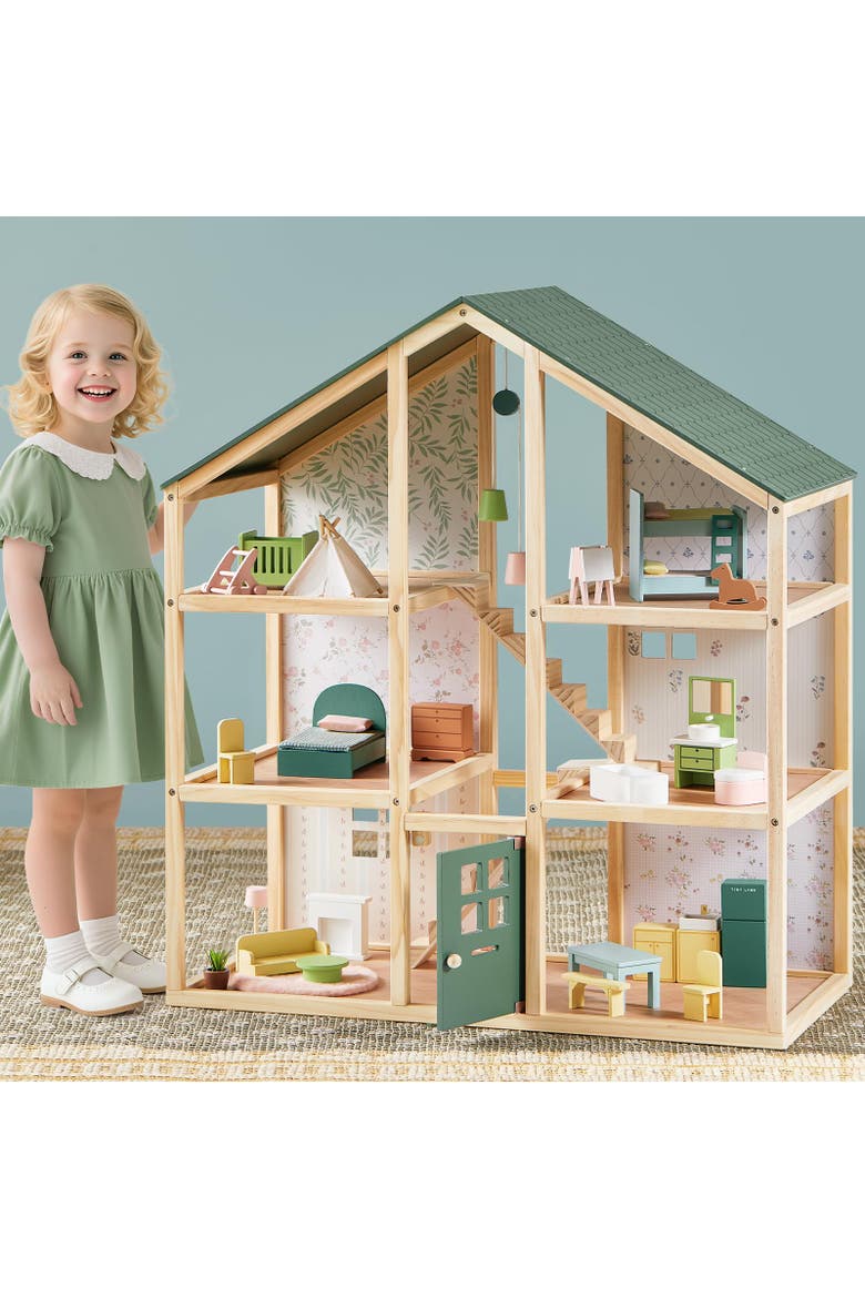 Wooden Dollhouse Set with 6 Rooms and 31 Piece Furniture for Kids, Main, color, Multicolor