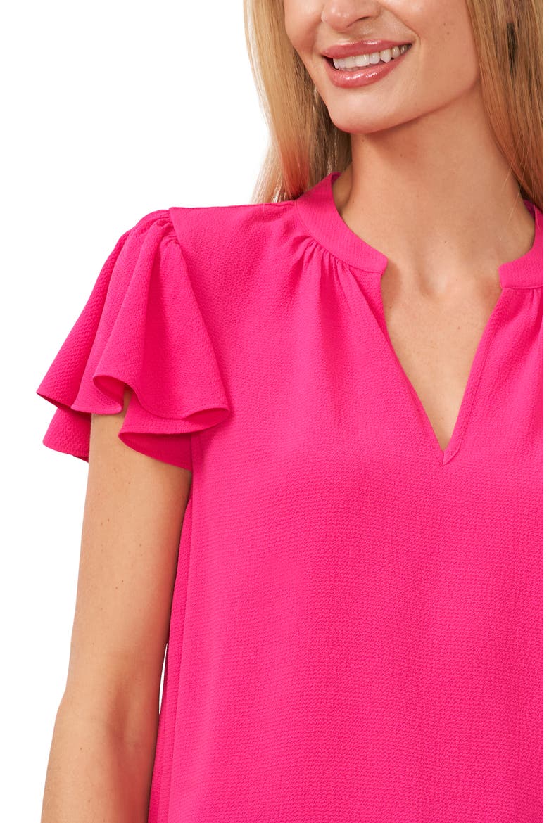 Flutter Sleeve V-Neck Top, Alternate, color, BRIGHT ROSE