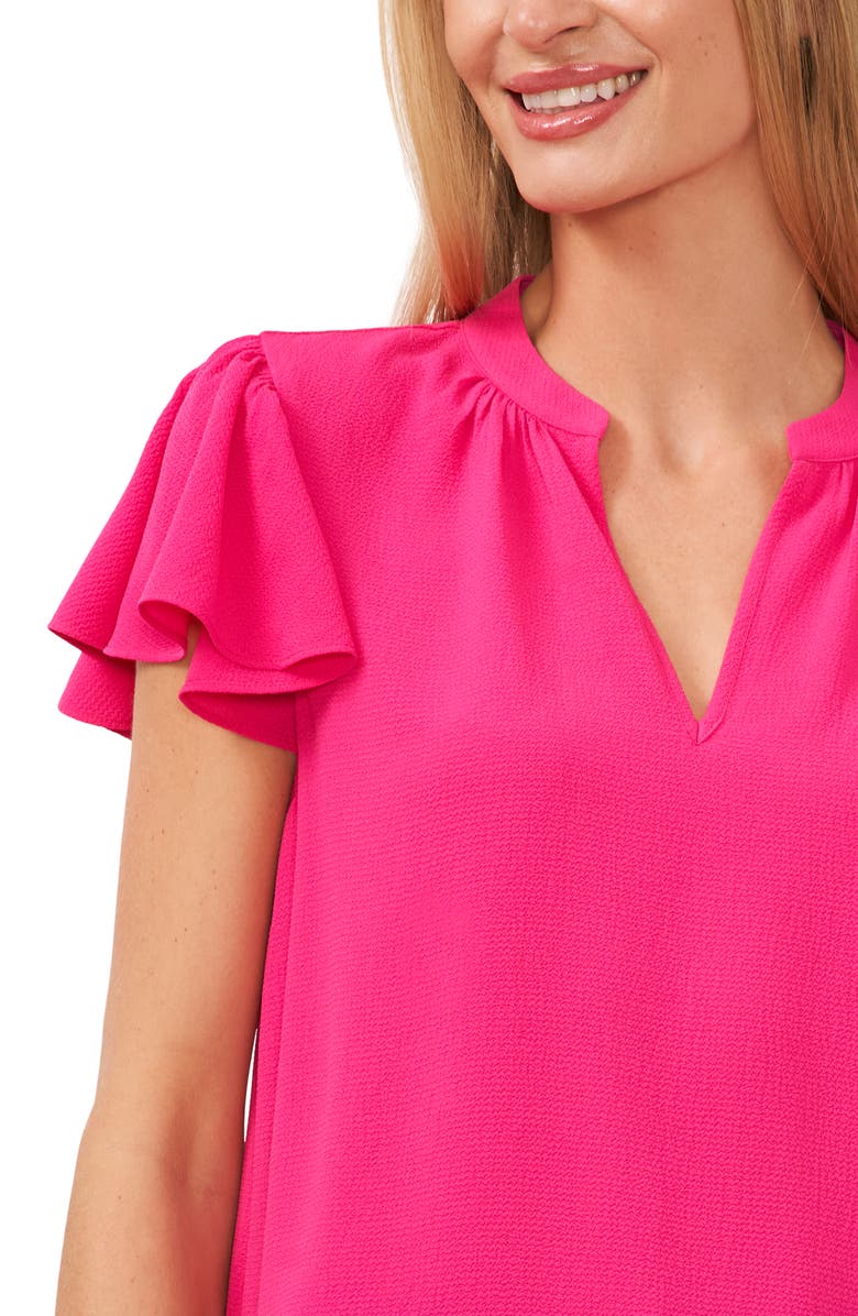 CeCe Flutter Sleeve V-Neck Top, Alternate, color, Bright Rose