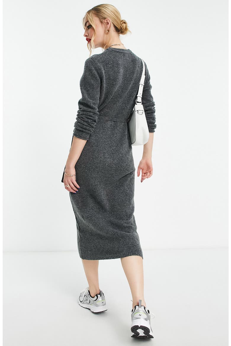 Tie Waist Long Sleeve Midi Sweater Dress, Alternate, color, CHARCOAL
