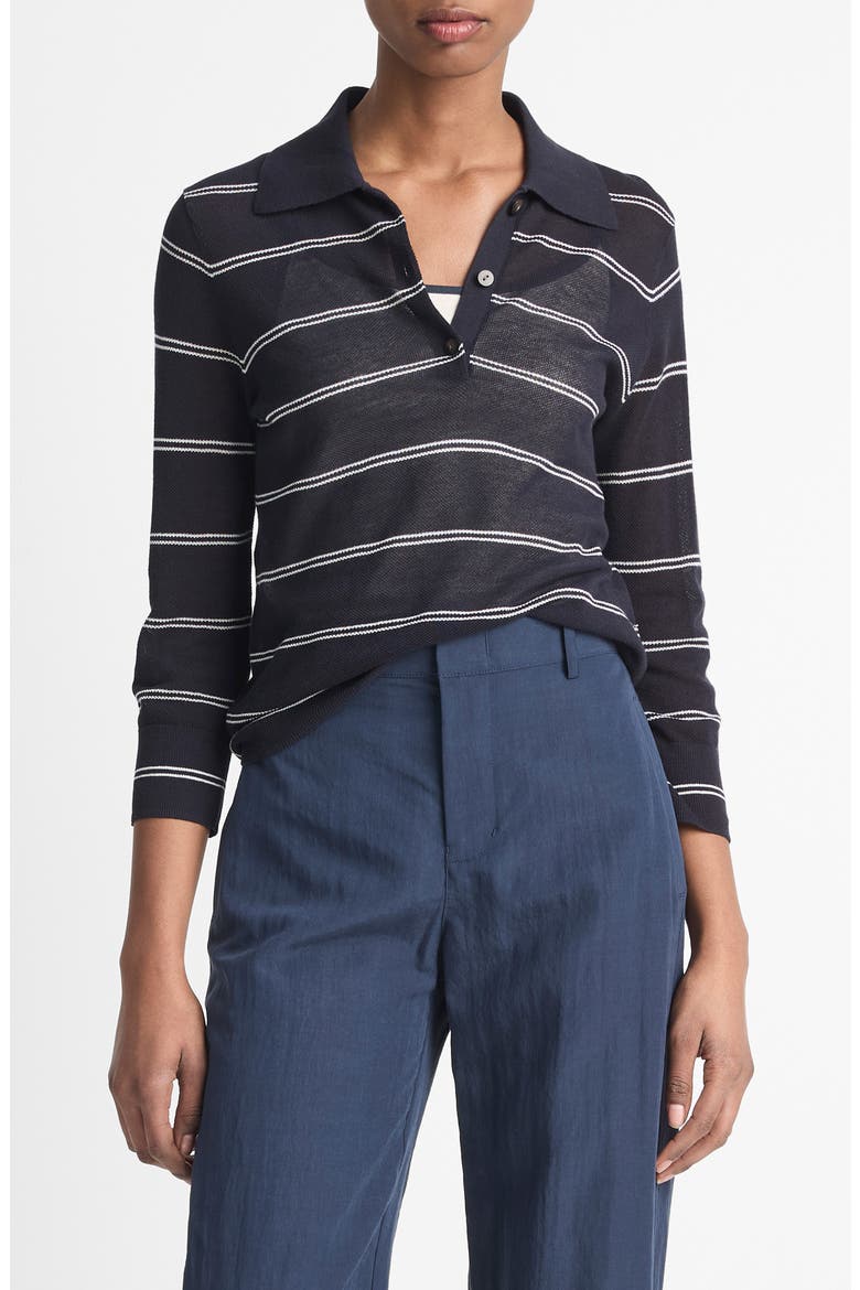 Stripe Cotton Piqué Polo, Main, color, COASTAL/ OFF WHITE