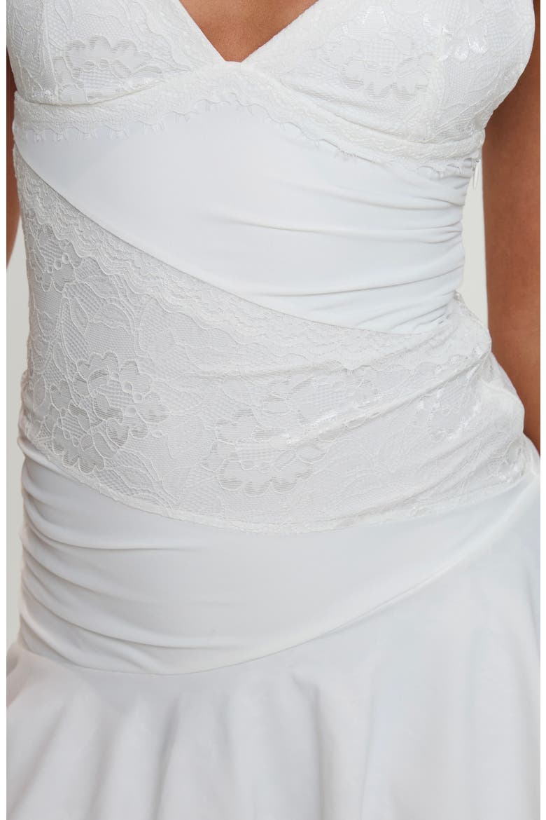 Love Is Alive Lace Trim Minidress, Alternate, color, WHITE
