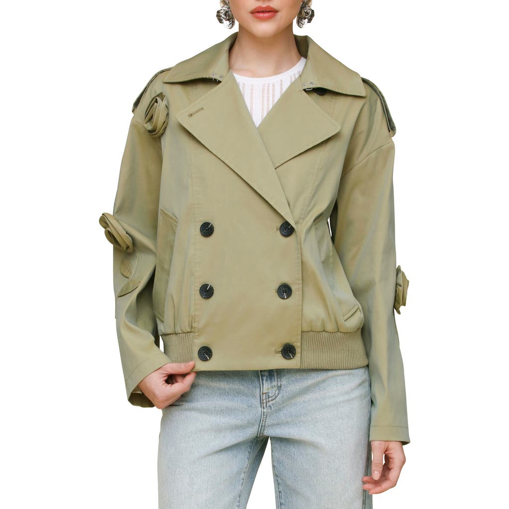 Avec Les Filles Rosette Bomber Trench Jacket In Artichoke
