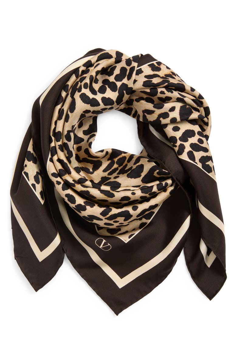 Valentino Garavani Leopard Print Silk Square Scarf, Alternate, color, Multicolor Animalier