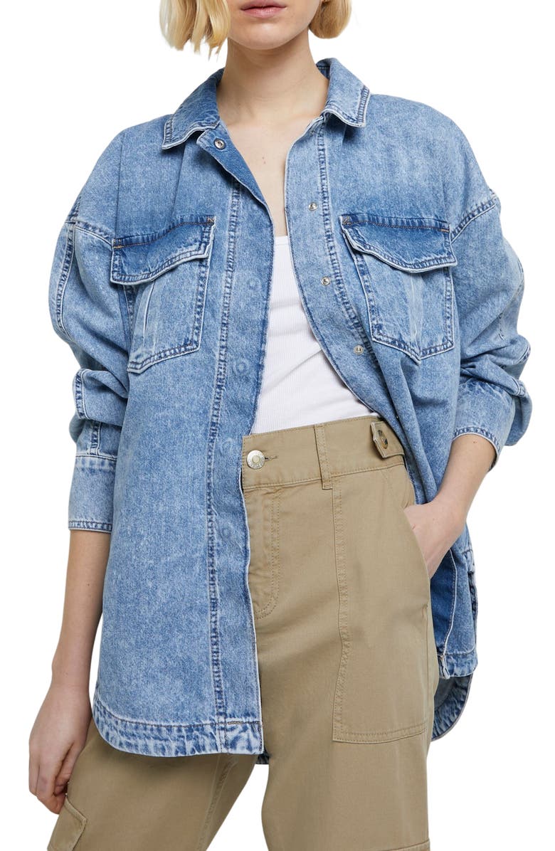 River Island Boyfriend Oversize Denim Shirt Jacket, Main, color, 