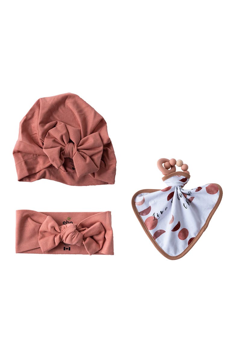 Kids' Bow Hat, Head Wrap and Teether Toy Set, Main, color, PINK