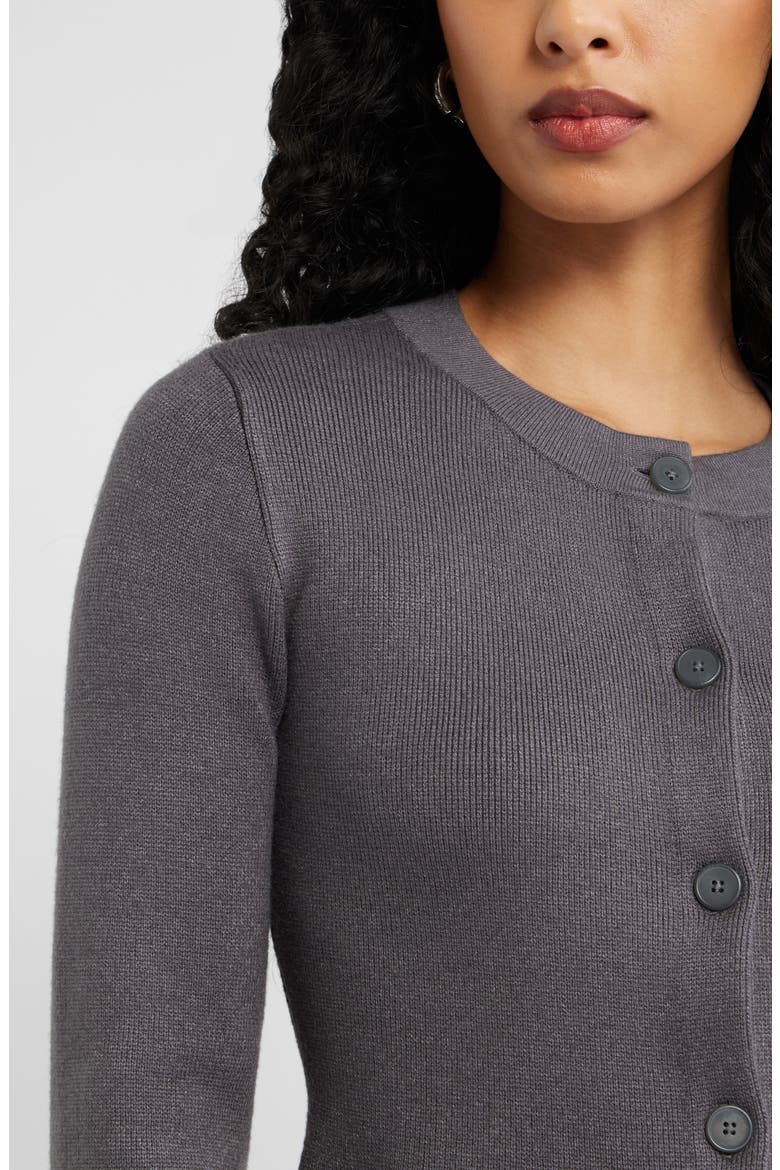 Button Front Peplum Cardigan, Alternate, color, GREY MEDIUM CHARCOAL HEATHER