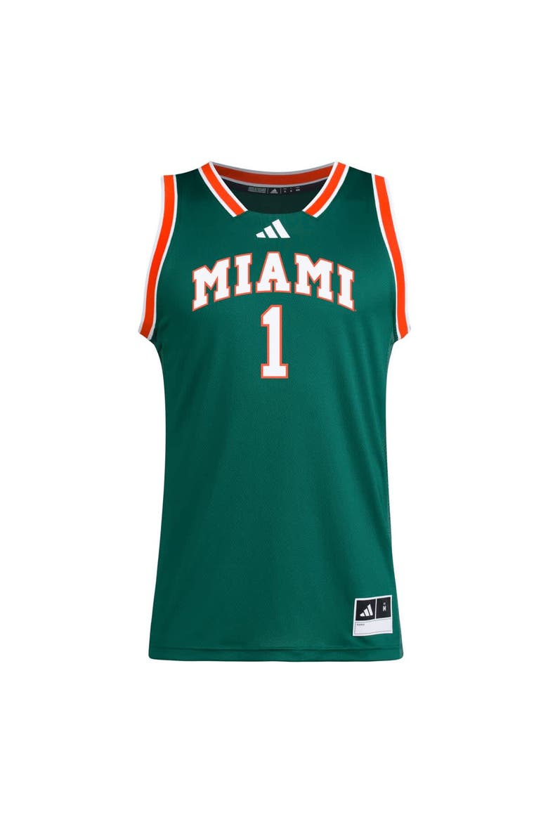 Men's adidas #1 Green Miami Hurricanes Replica Swingman Jersey, Alternate, color, Green
