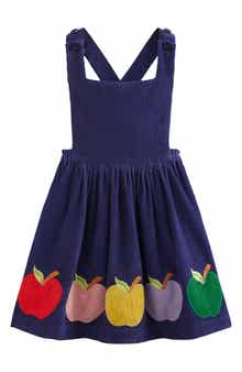 Mini Boden Kids' Apple Appliqué Cotton Corduroy Pinafore Dress