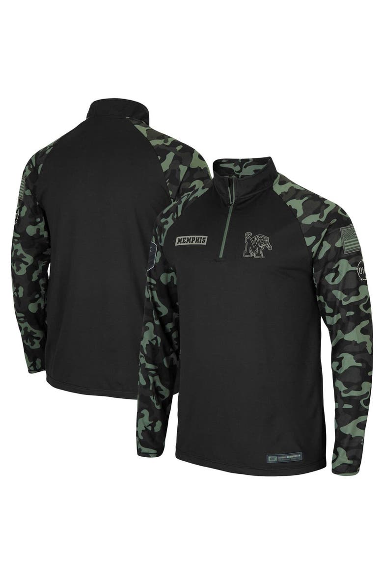 Men's Colosseum Black Memphis Tigers OHT Military Appreciation Take Flight Raglan Quarter-Zip Jacket, Alternate, color, Black