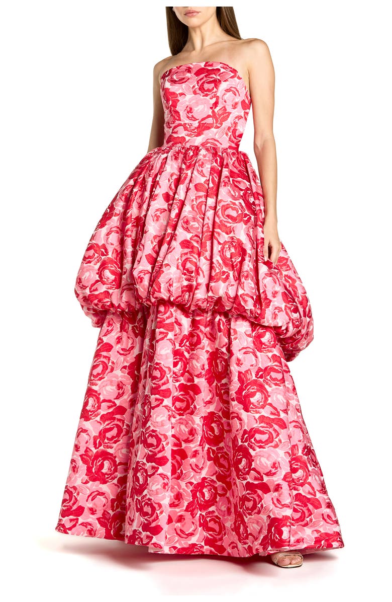 Mac Duggal Strapless Floral Brocade Ballgown with Bubble Hem, Main, color, Pink Multi