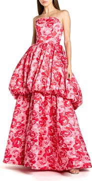 Mac Duggal Strapless Floral Brocade Ballgown with Bubble Hem