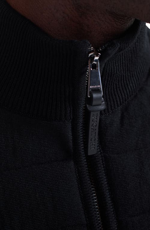 Bugatchi Merino Wool Quarter Zip Polo Sweater In Black