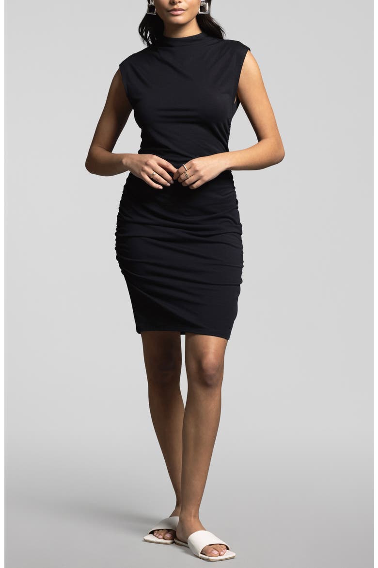 Bonnie Ruched Body-Con Dress, Main, color, BLACK