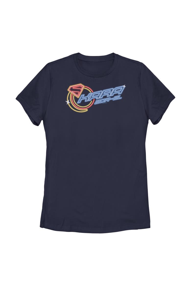 Women's Supergirl Kara Moon Neon Sign  Graphic T-Shirt, Main, color, Navy Blue