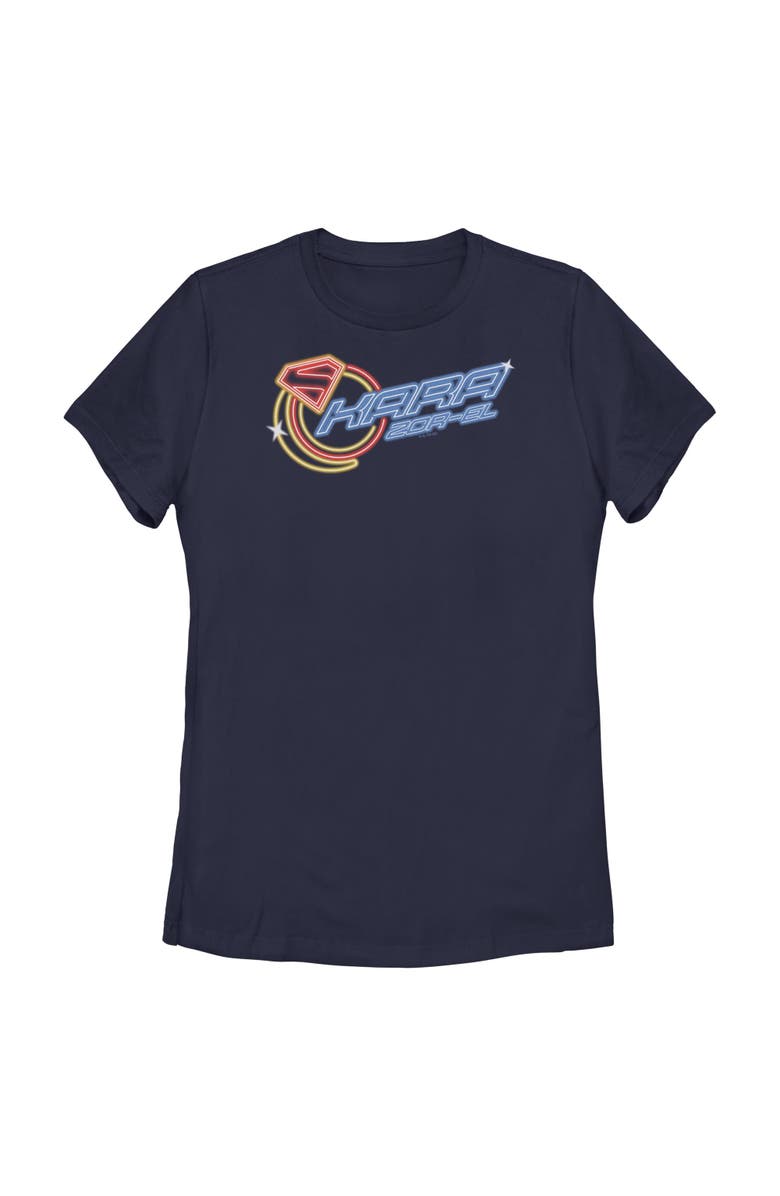 Supergirl Women's Supergirl Kara Moon Neon Sign Graphic T-Shirt, Main, color, Navy Blue