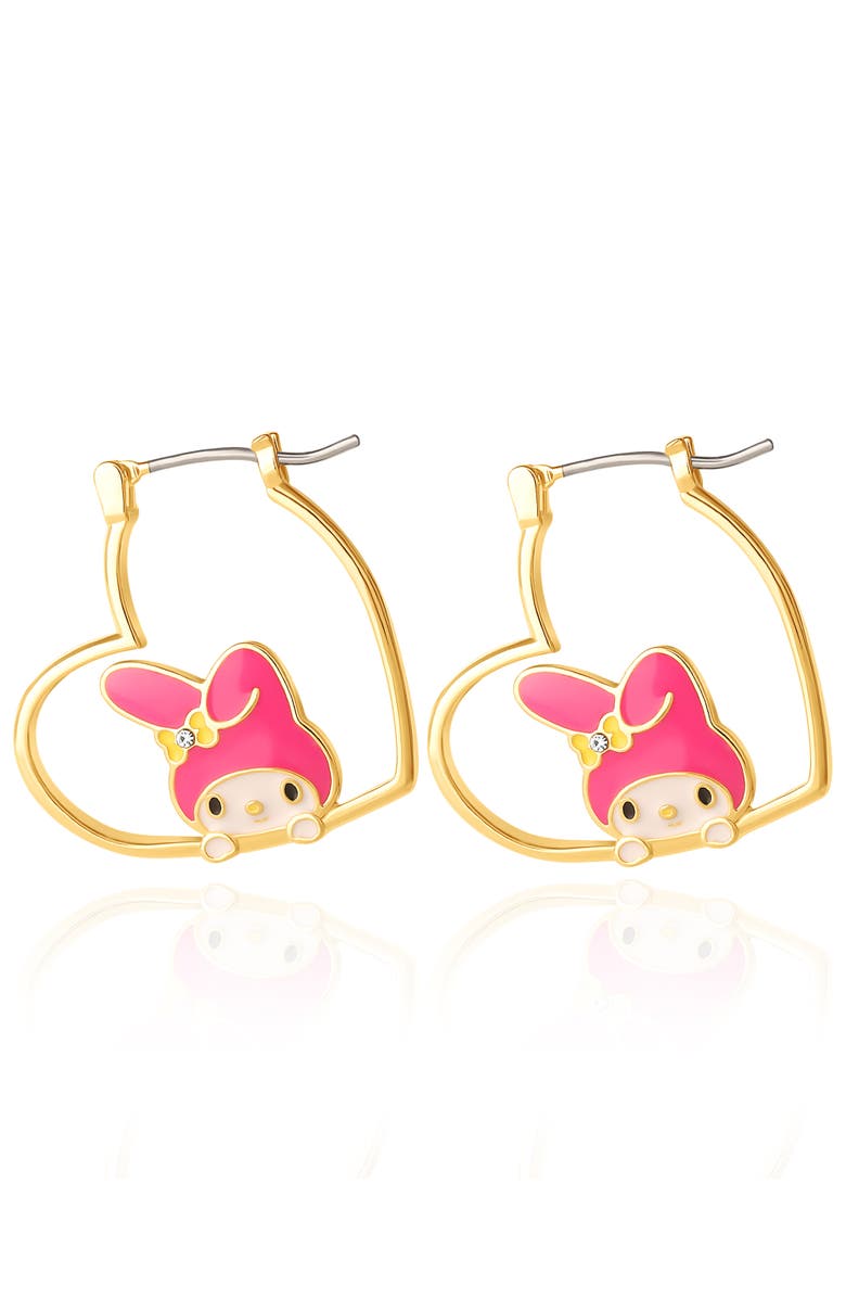 Hello Kitty My Melody Heart Hoop Earrings, Alternate, color, Gold, White, Pink