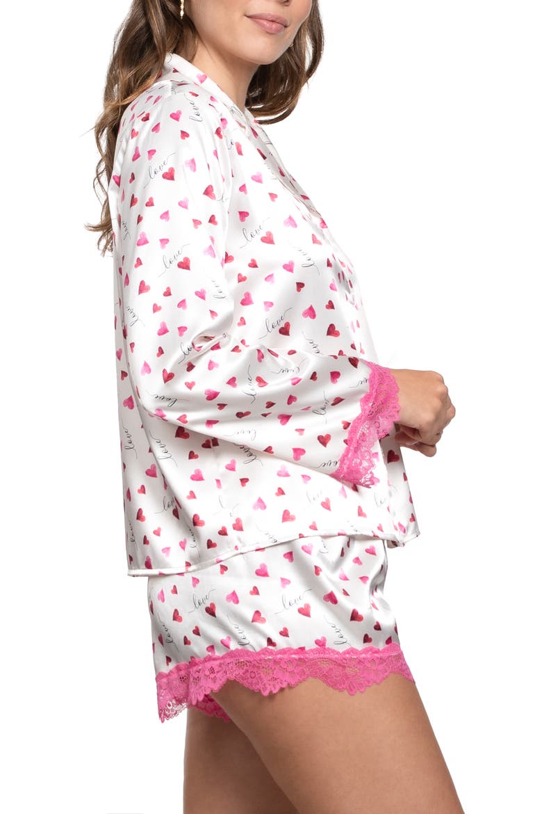 Alyssa Heart Print Satin Pajamas, Alternate, color, IVORY