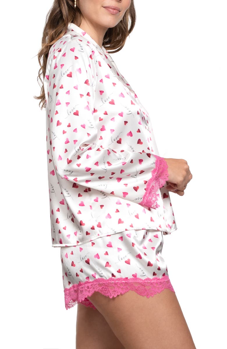 In Bloom by Jonquil Alyssa Heart Print Satin Pajamas, Alternate, color, Ivory
