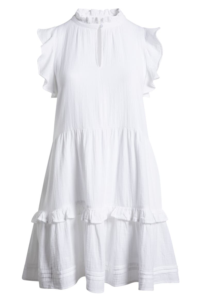 Floral Ruffle Gauze Dress, Alternate, color, WHITE