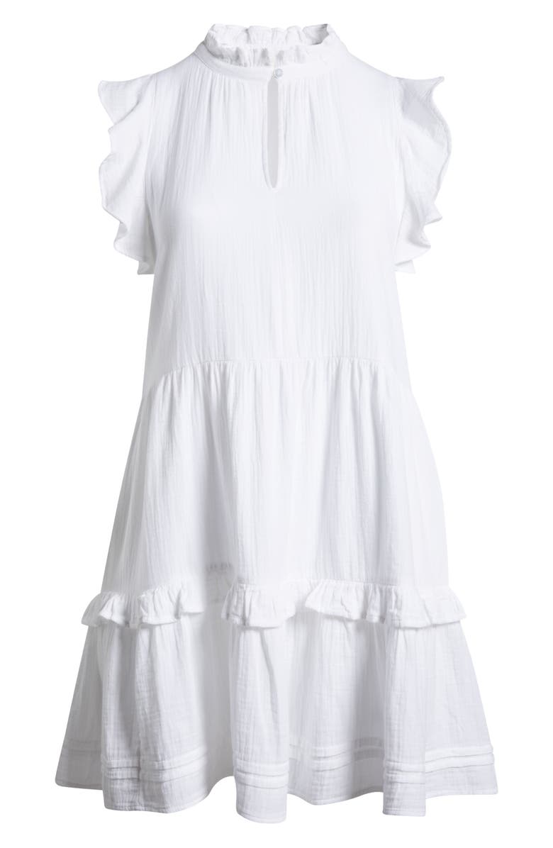 Caslon<sup>®</sup> Floral Ruffle Gauze Dress, Alternate, color, White