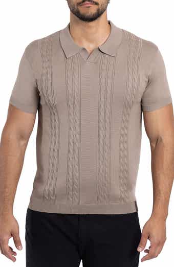 Spring + Mercer Cable Short Sleeve Johnny Collar Sweater