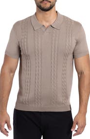 Spring + Mercer Cable Short Sleeve Johnny Collar Sweater