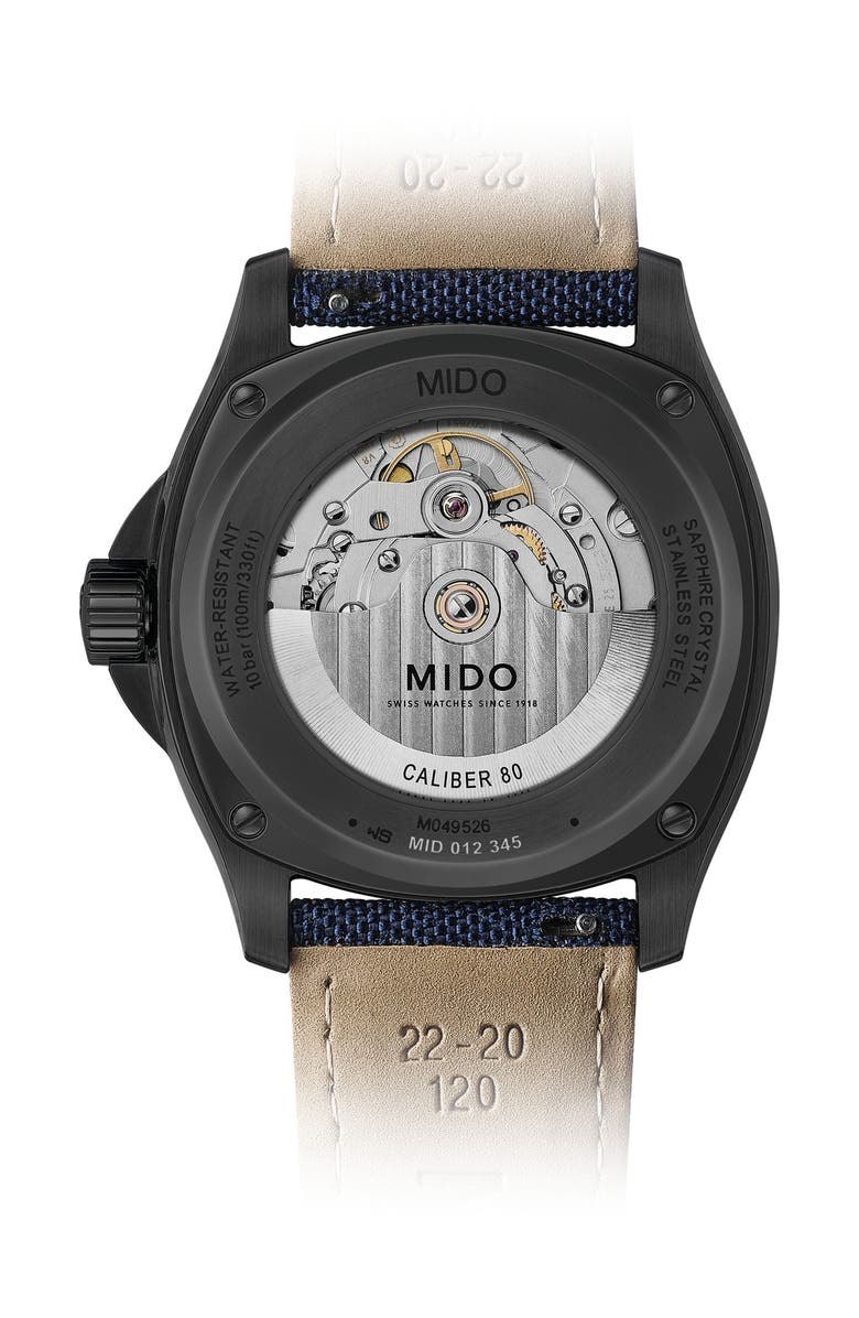 MIDO Multifort TV Big Date Automatic Webbing Strap Watch, 39.2mm x 40mm, Alternate, color, Blue