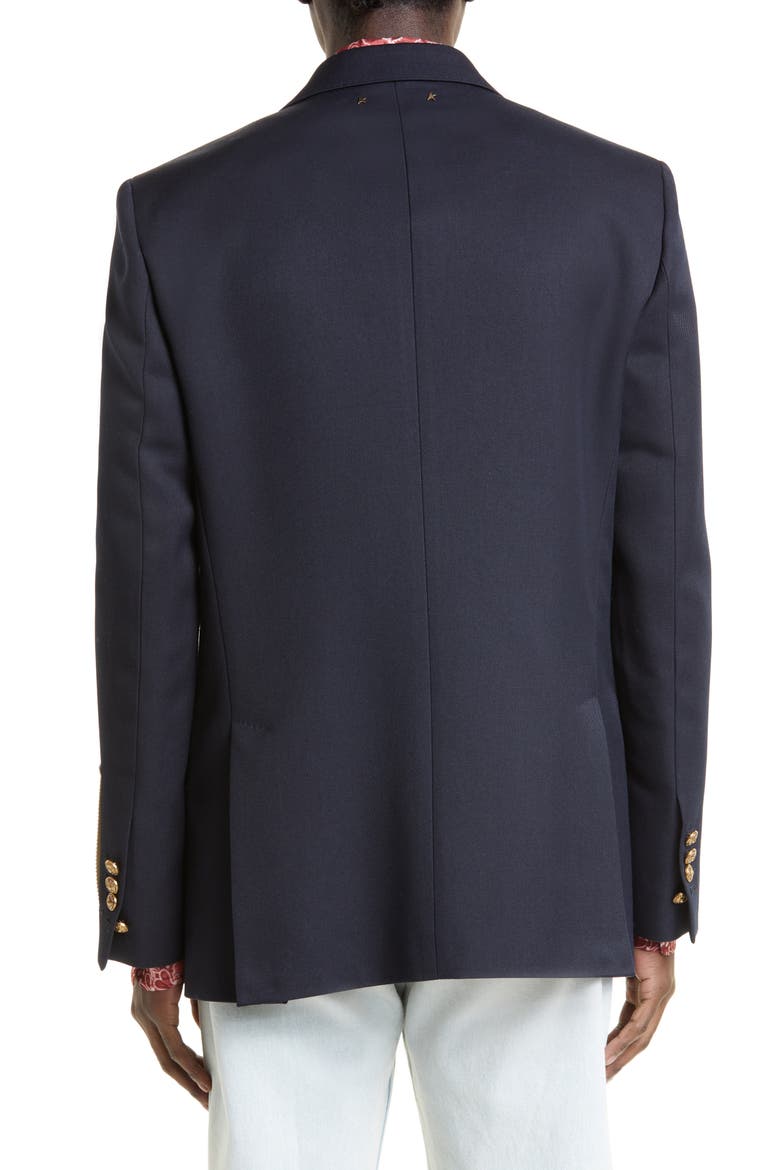 Crest Button Double Breasted Gabardine Blazer, Alternate, color, NAVY
